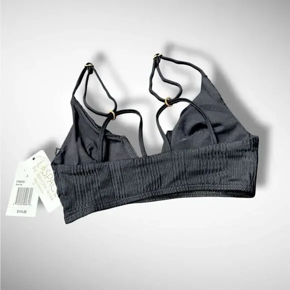 L*SPACE Pointelle Rib Siren Bikini Top In Black Size XS